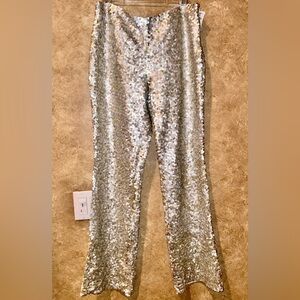 NWT Shelli Segal all sequined silver and gold pants